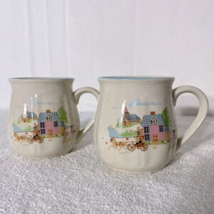 Vintage Korea Stoneware Pottery  Ceramic Homestead Mugs Coffee Cups x2
